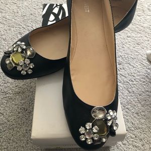 Nine West Black Flat with rhinestones